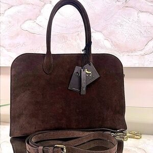 Chocolate Brown Suede Top-Handle Satchel    NWT